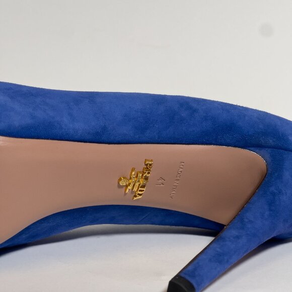 Prada High Heels Shoes Blue Suede Platform Pumps Stilettos Round Toe EU 41 US 11 - Picture 10 of 12